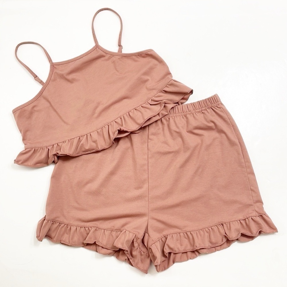 SHEIN ruffle crop top + shorts set